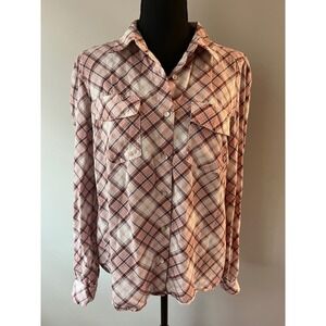 KUT from the Kloth Pink Plaid Lyocell Button Down Shirt Puff Sleeve M